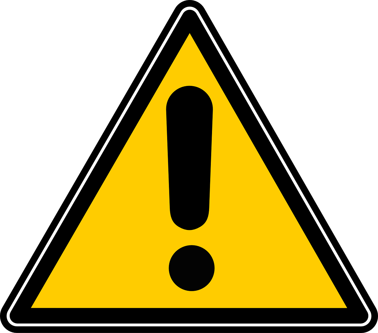 yellow triangle with black border and black exclamation point in the middle 